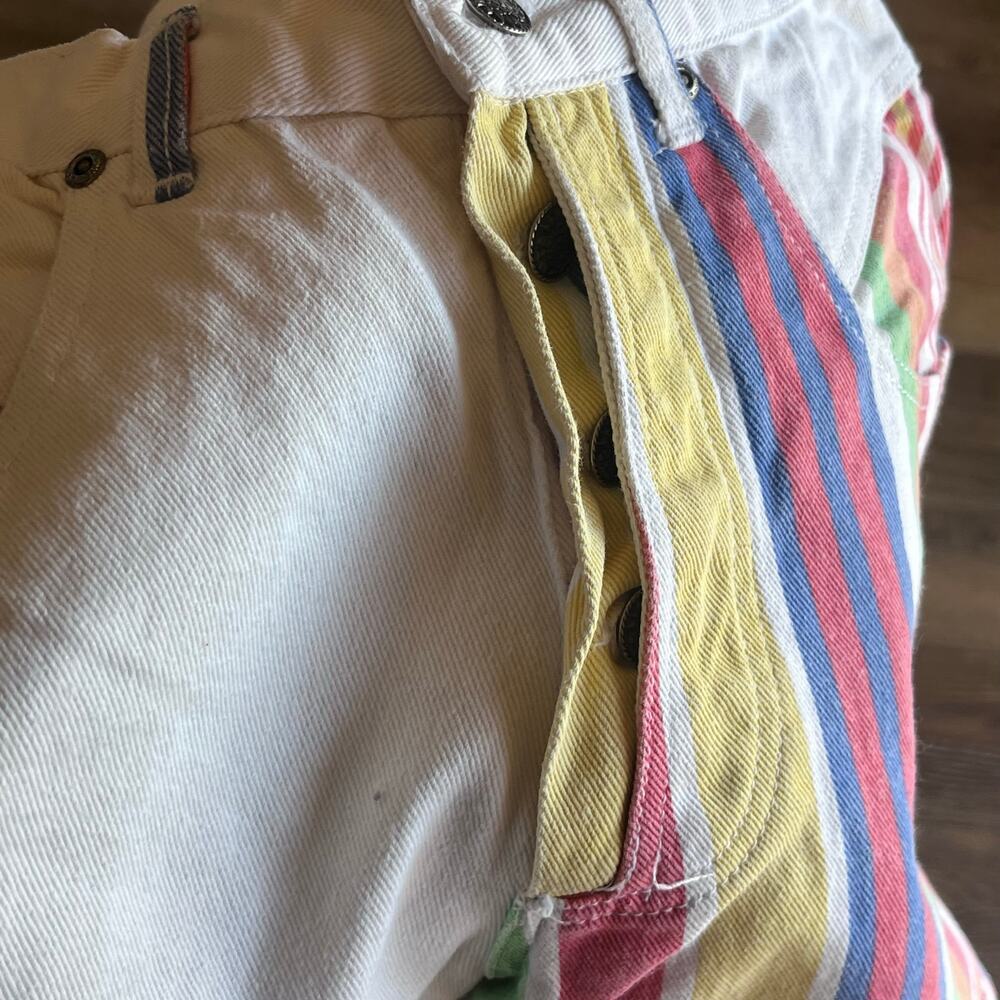 Vtg GoodFellows Clothing Co High Rise Half Striped Jean Shorts 7/8 Button Fly - Picture 2 of 10